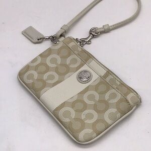 Coach Signature Print Beige Wristlet